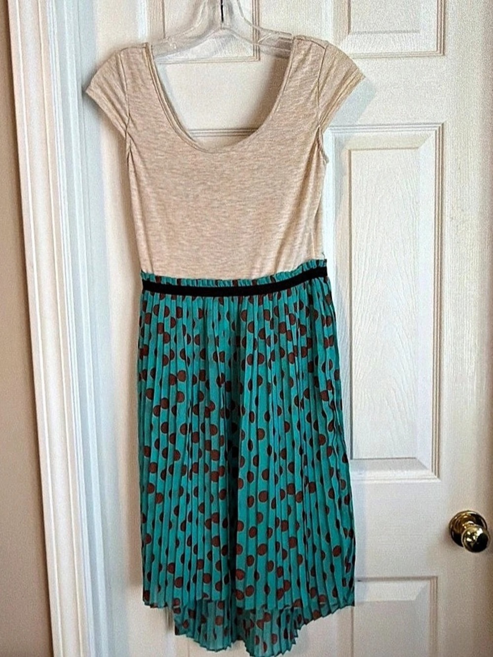 Xhilaration Polka Dot Midi Dress in Blue & Brown Size Medium Like New